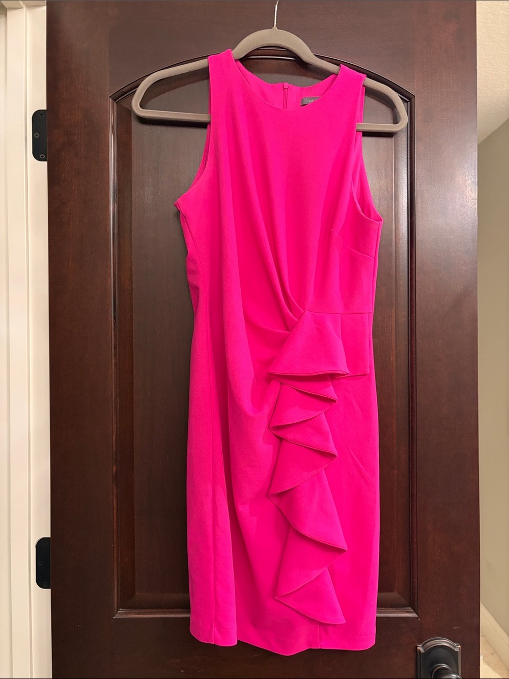 julia jordan Hot Pink Sleeveless Midi Dress with Front Ruffle